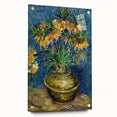 Large abstract wall art on acrylic glass depicting vibrant, swirling blue and yellow patterns.