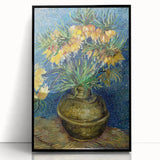 Large abstract wall art acrylic print featuring swirls in vibrant blue and yellow, framed in black.