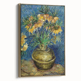 Side view of a framed canvas featuring a Van Gogh landscape painting with colorful art in a vintage poster style.