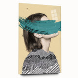 Abstract acrylic artwork showcasing vibrant colors and figurative shapes, displayed in a glass frame from a side view, highlighting its contemporary design. Perfect for modern home decor.