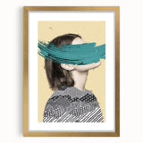 Abstract figurative framed artwork in a gold mat, showcasing vibrant colors and intricate designs, perfect for modern home decor or gallery display.