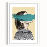 Abstract figurative art print framed in white, showcasing vibrant colors and dynamic shapes, perfect for modern home decor and artistic expression.