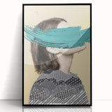 Framed abstract figurative artwork with black acrylic finish, showcasing modern design elements and vibrant colors, perfect for contemporary home decor.