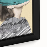 Close-up of an abstract figurative framed canvas artwork showcasing vibrant colors and intricate textures, perfect for modern home decor or artistic spaces.