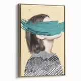 Abstract figurative framed canvas artwork showcasing a gold side view, featuring intricate design elements and vibrant colors, perfect for modern home decor.