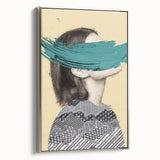 Framed abstract figurative canvas artwork with a silver frame, showcasing vibrant colors and fluid shapes, perfect for modern home decor and artistic accents.