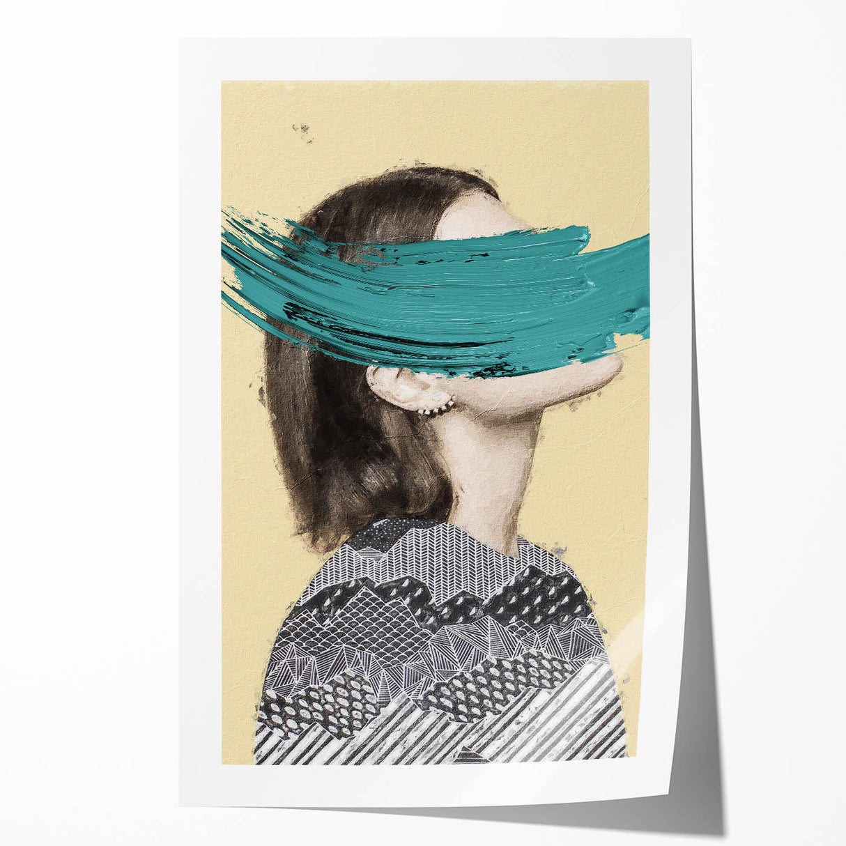 Abstract figurative artwork print showcasing vibrant colors and dynamic shapes, rolled and securely packaged in a protective cardboard tube, ideal for modern decor.