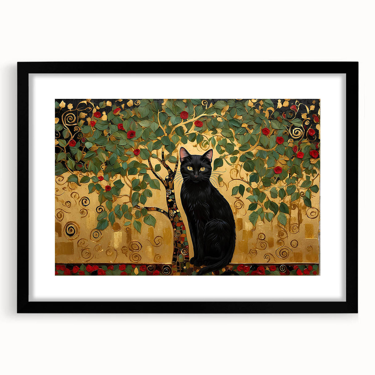 Abstract floral wall art framed in black with a mat, showcasing vibrant colors and intricate designs, ideal for modern home decor or office spaces.
