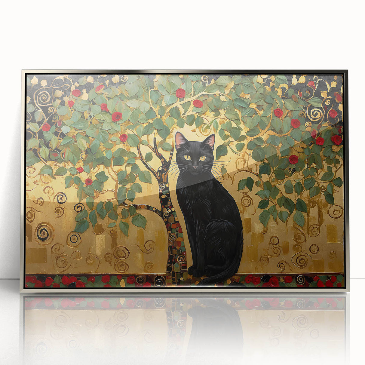 Framed abstract floral wall art featuring vibrant colors and delicate details, encased in a sleek silver acrylic frame, perfect for modern home decor.