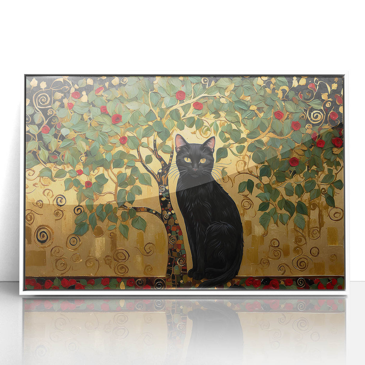Framed acrylic wall art showcasing an abstract floral design in vibrant colors, set against a sleek white background, perfect for modern home decor.