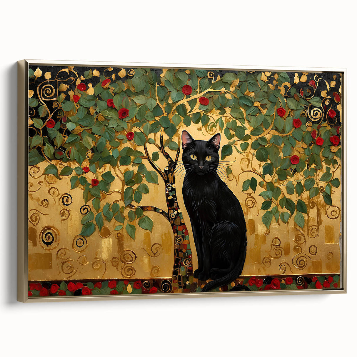 Framed canvas wall art showcasing abstract floral designs in vibrant colors, accented with gold, displayed from a side view to highlight its elegant finish and texture. Perfect for enhancing modern home decor.