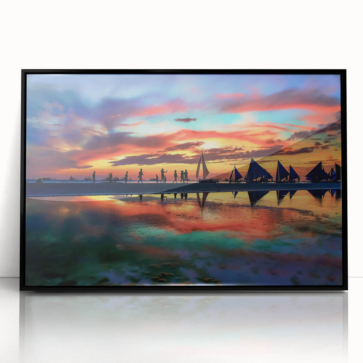 Framed abstract landscape wall art in a sleek black frame, showcasing vibrant colors and dynamic shapes, perfect for modern home decor. Ideal for enhancing living spaces with a touch of artistic flair.