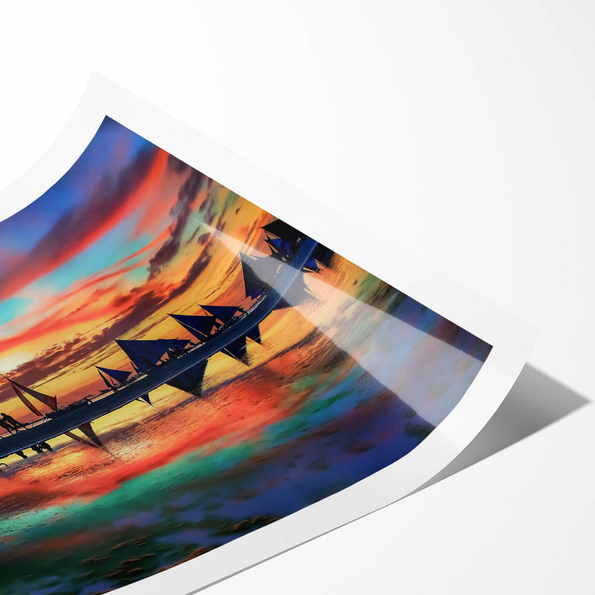 Abstract landscape wall art print showcasing vibrant colors and fluid shapes, rolled for easy transport, ideal for modern home décor. Perfect for adding a touch of artistic flair to any space.