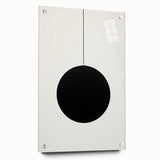 Abstract minimalist wall art displayed in a side view, showcasing a sleek acrylic glass frame with visible mounting pins, perfect for modern interior decor.