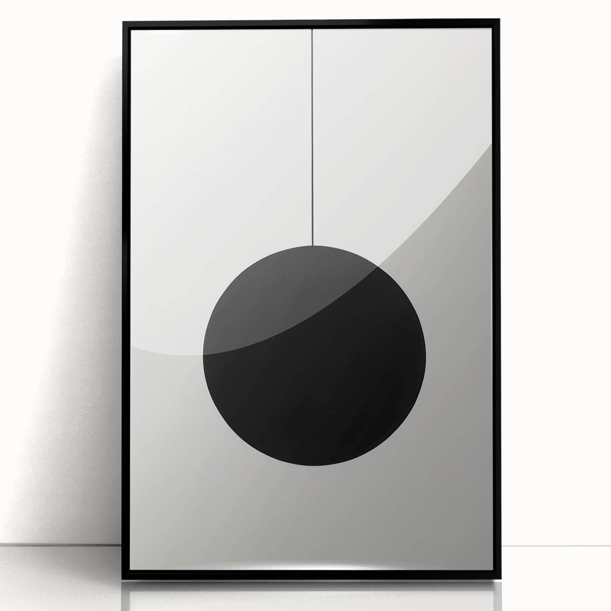 Abstract minimalist wall art framed in black acrylic, showcasing geometric shapes and neutral colors, perfect for modern home decor. Ideal for enhancing contemporary interiors.