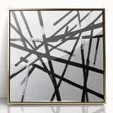 Geometric Abstract Wall Decor – Black & White Line Collision