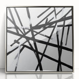 Geometric Abstract Wall Decor – Black & White Line Collision