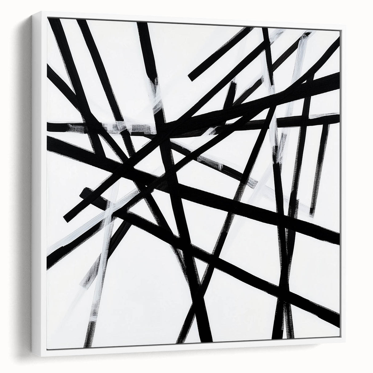 Geometric Abstract Wall Decor – Black & White Line Collision
