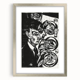 Expressionist Monochrome Dinner Scene Wall Art - Bold Black & White Design