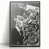 Expressionist Monochrome Dinner Scene Wall Art - Bold Black & White Design