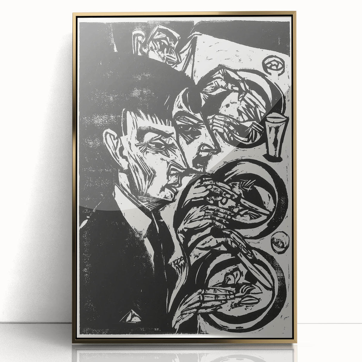 Expressionist Monochrome Dinner Scene Wall Art - Bold Black & White Design