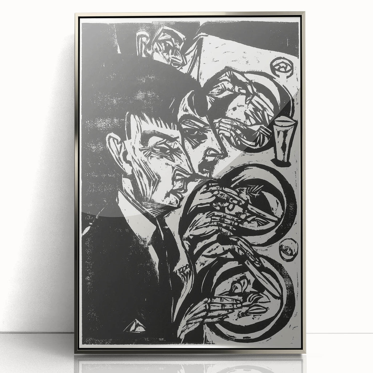 Expressionist Monochrome Dinner Scene Wall Art - Bold Black & White Design