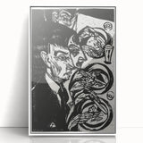 Expressionist Monochrome Dinner Scene Wall Art - Bold Black & White Design