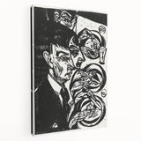 Expressionist Monochrome Dinner Scene Wall Art - Bold Black & White Design
