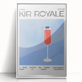 Large art print of a mid-century modernist food and drinks theme in pastel shades, framed in white acrylic.