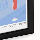 Framed canvas featuring a close-up of colorful, textured food and drinks depicted in a black background.