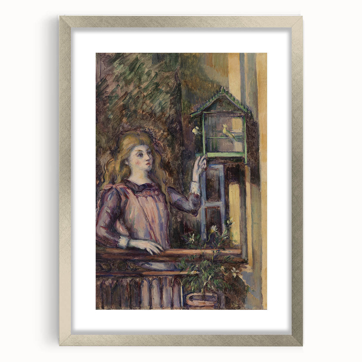 Impressionist Art Print - Girl with Birdcage (Jeune fille à la volière) by Paul Cézanne - Wall Art Decor