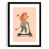 Playroom Wall Art – Trendy Lion on Scooter Illustration Print