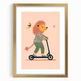 Playroom Wall Art – Trendy Lion on Scooter Illustration Print