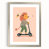 Playroom Wall Art – Trendy Lion on Scooter Illustration Print
