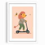 Playroom Wall Art – Trendy Lion on Scooter Illustration Print