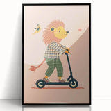 Playroom Wall Art – Trendy Lion on Scooter Illustration Print