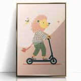 Playroom Wall Art – Trendy Lion on Scooter Illustration Print
