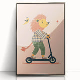 Playroom Wall Art – Trendy Lion on Scooter Illustration Print