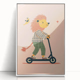 Playroom Wall Art – Trendy Lion on Scooter Illustration Print