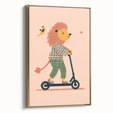 Playroom Wall Art – Trendy Lion on Scooter Illustration Print