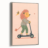 Playroom Wall Art – Trendy Lion on Scooter Illustration Print
