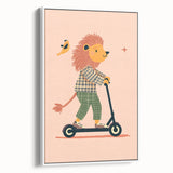 Playroom Wall Art – Trendy Lion on Scooter Illustration Print