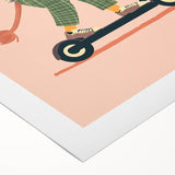 Playroom Wall Art – Trendy Lion on Scooter Illustration Print