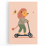 Playroom Wall Art – Trendy Lion on Scooter Illustration Print