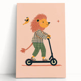 Playroom Wall Art – Trendy Lion on Scooter Illustration Print