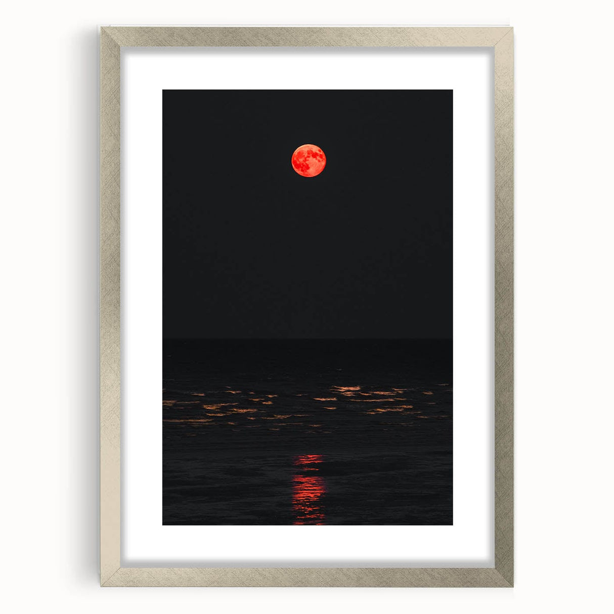 Textured abstract art print in orange and brown tones on a silver framed canvas, suitable for bedroom decor.