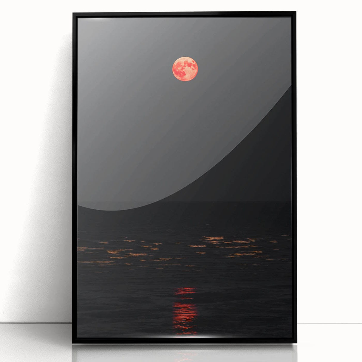 Large abstract wall art featuring mid-century modernist style with warm autumn colors on a framed acrylic print.