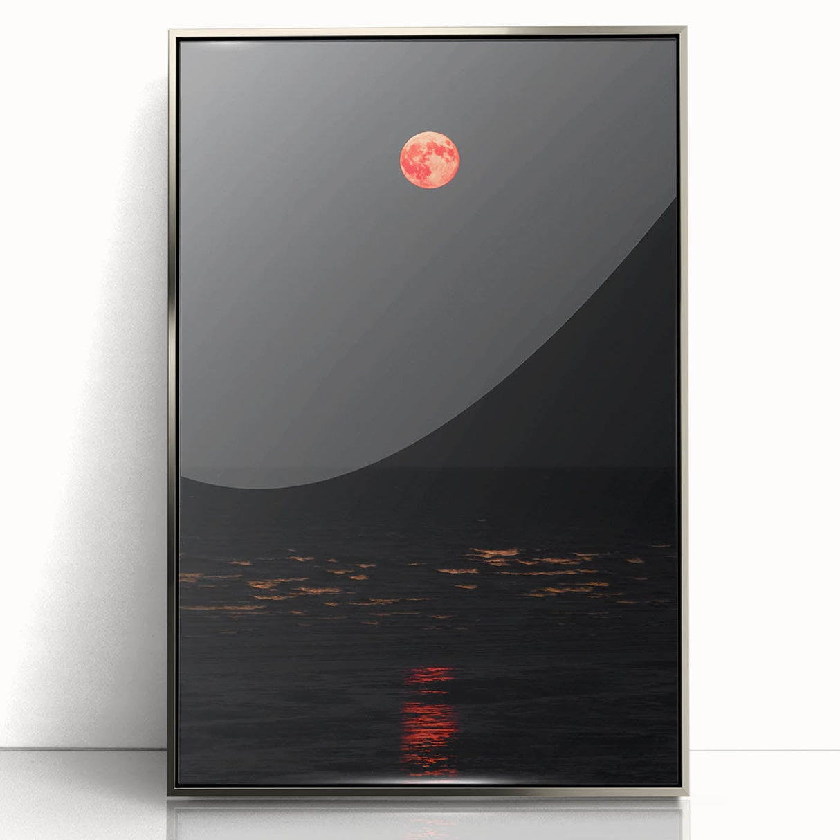 Mid-century modernist art depicting fall season in acrylic, framed in silver, ideal for nursery wall decor.