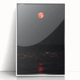 Art deco poster depicting a stylized autumn scene in orange and brown tones on a white acrylic framed print.