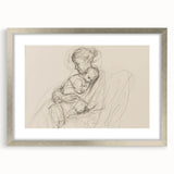 Abstract figurative art framed in silver, showcasing a modern design with a mat, ideal for contemporary home decor. Perfect addition to elevate any living space.